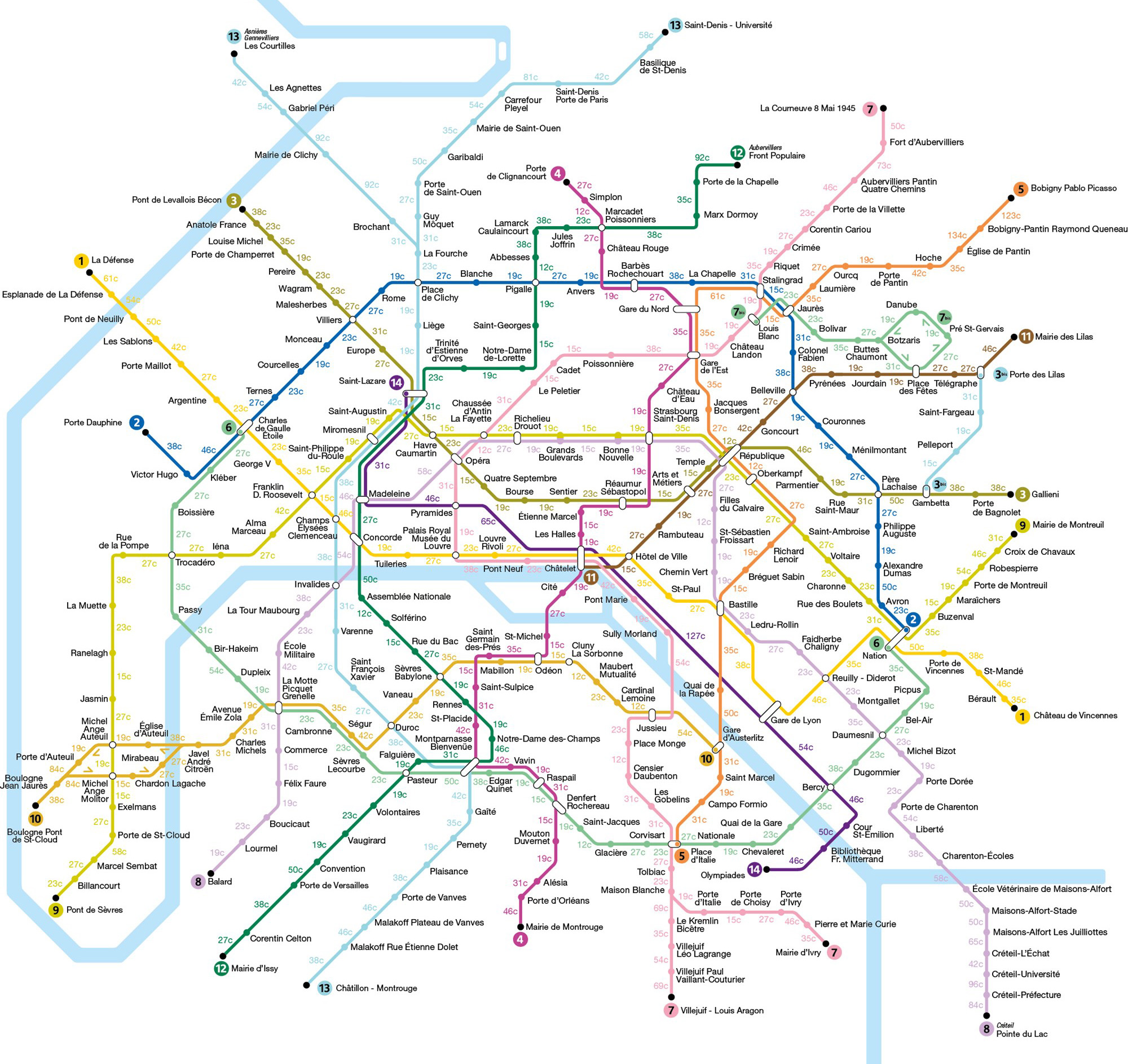Carte du métro de Paris avec les calories brûlées - Vivami.co